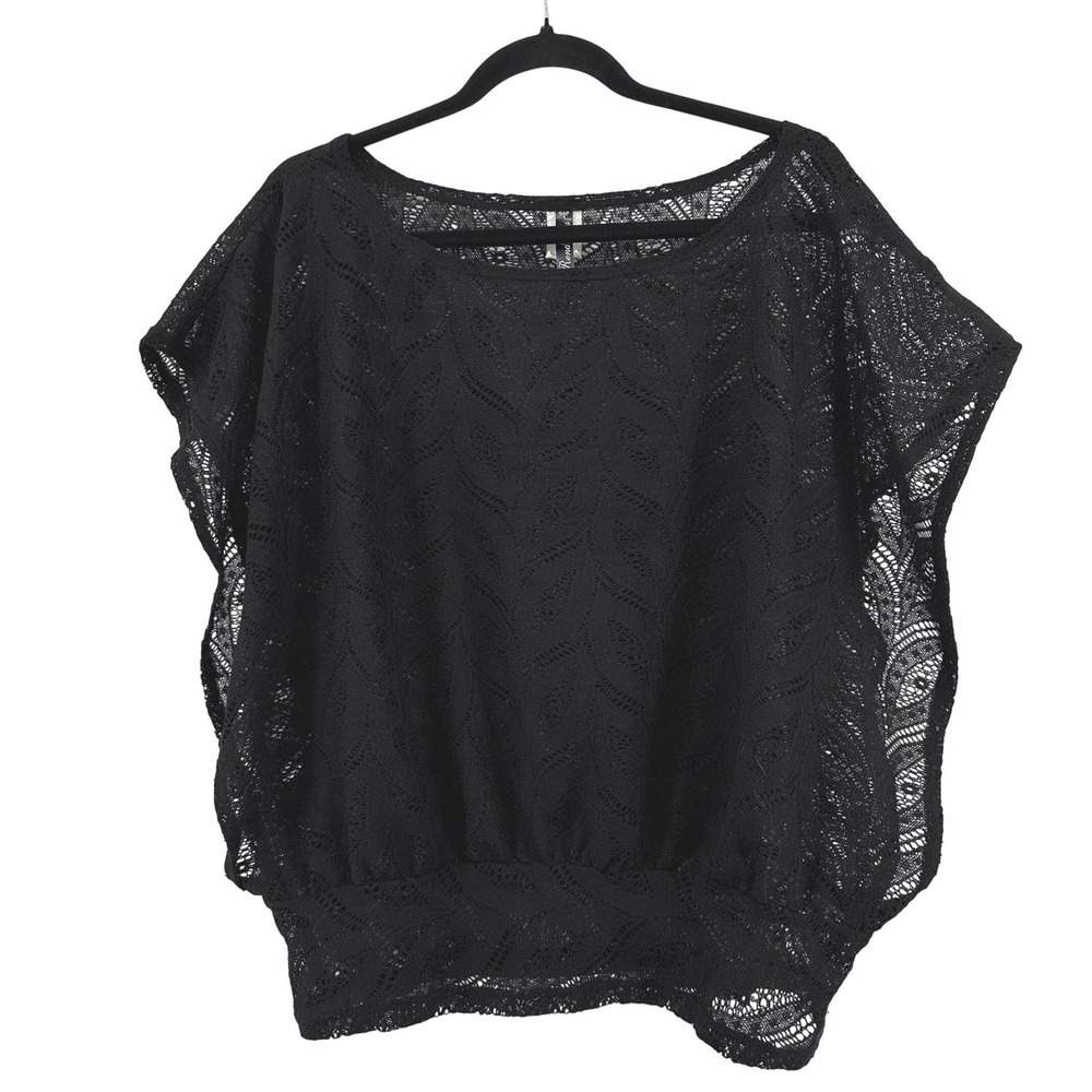 Rendezvous‎ Lace Dolman Top Womens L Black Open Sides Sheer Romantic Festival